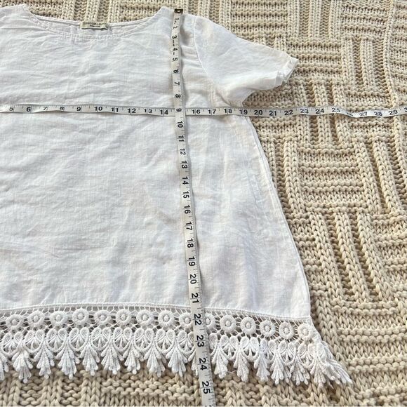 Terzo Millennio Italian Linen Crocheted Short Sleeve Crisp White Tunic Blouse - Picture 10 of 10